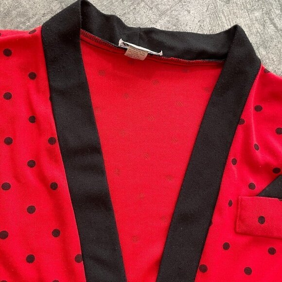 Vintage Monica Rose USA Red Black Polka Dot Sweater Cardigan Jacket Womens L/XL - Picture 3 of 12